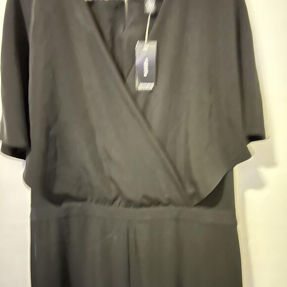 Alfani Jumpsuit Womens 16 Black Cape Sleeve Surplice Overlay Stretch Evening - Picture 5 of 14